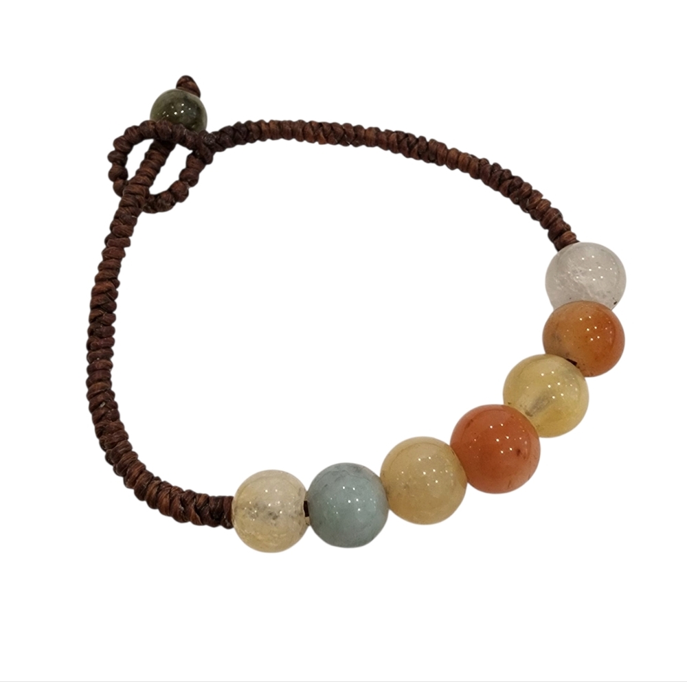 Boho Gemstone Bead Bracelet handmade artisan unisex jewelry brown orange green